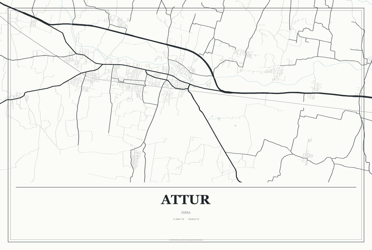 Attur, India City Map Aluminum Sign in Gallery Air style