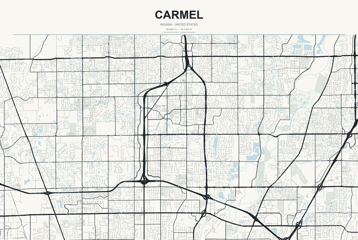 Carmel, Indiana City Map Aluminum Sign in Headline Atlas style