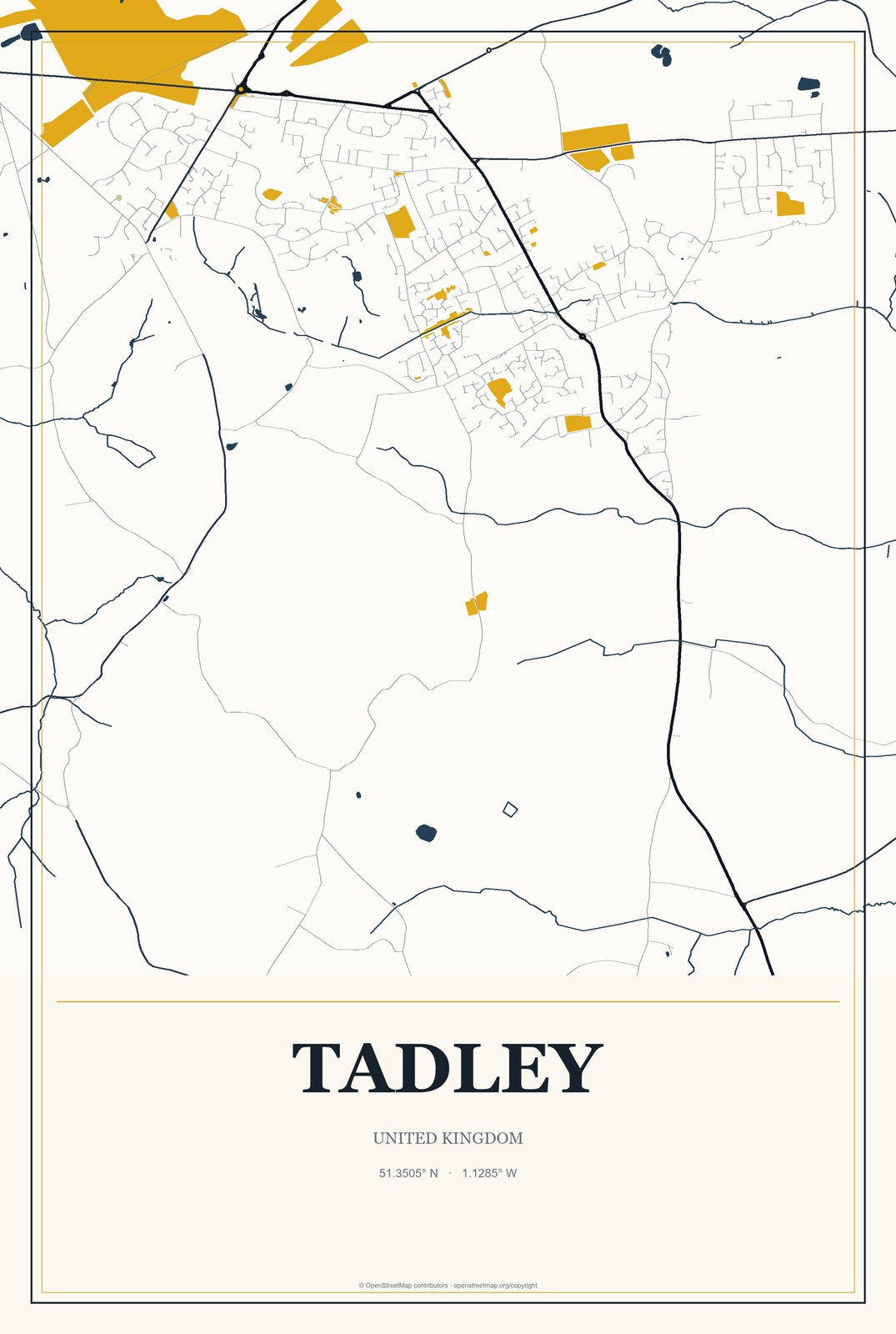 Tadley, United Kingdom City Map Aluminum Sign in Citrine Modern style