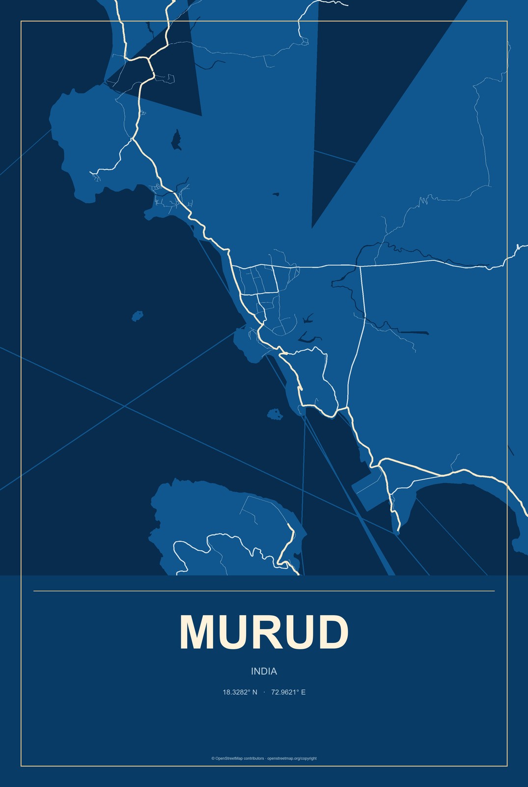 Murud, India City Map Aluminum Sign in Harbor Cobalt style
