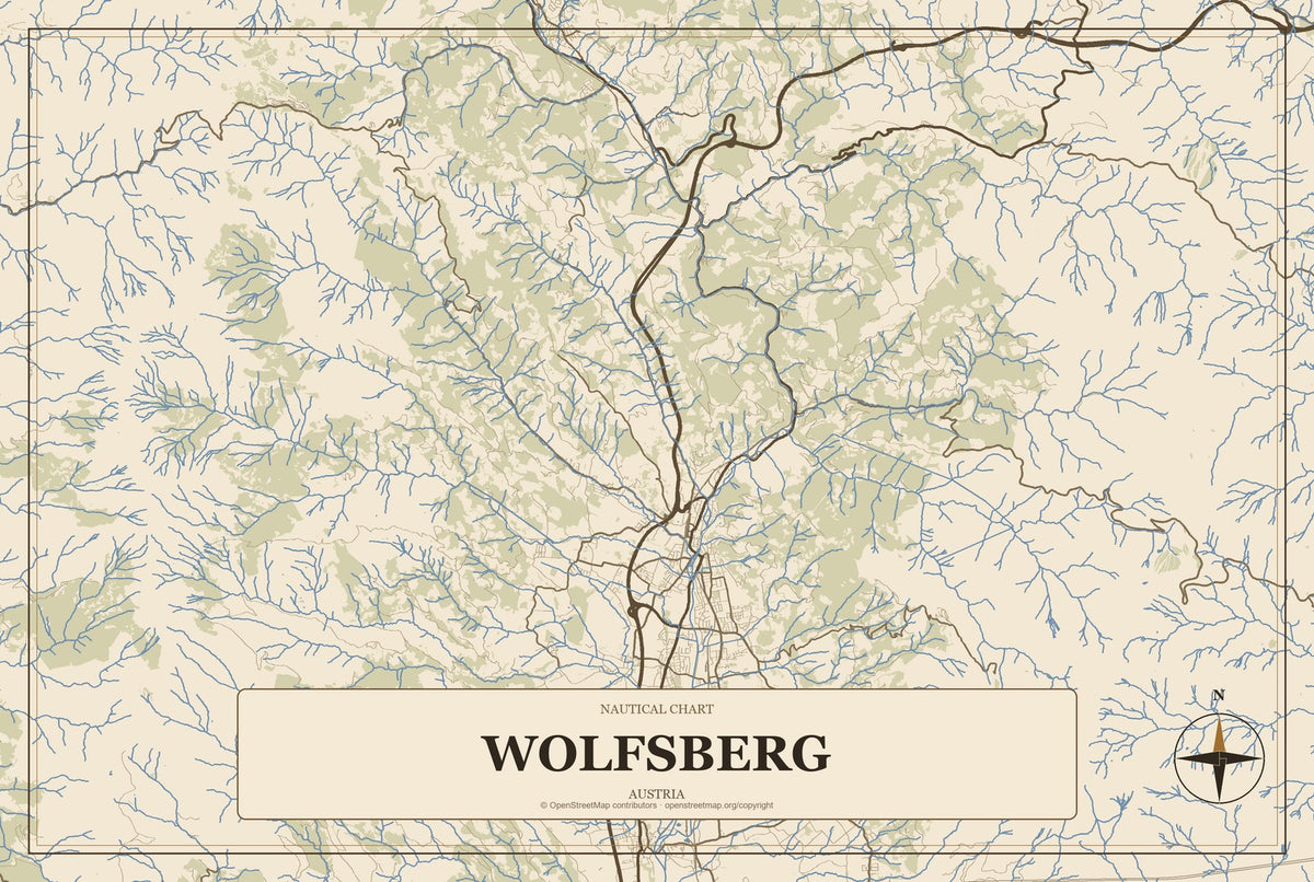 Wolfsberg, Austria City Map Aluminum Sign in Heritage Nautical style