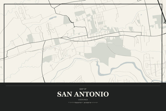 San Antonio, Costa Rica City Map Aluminum Sign in Museum Plaque style