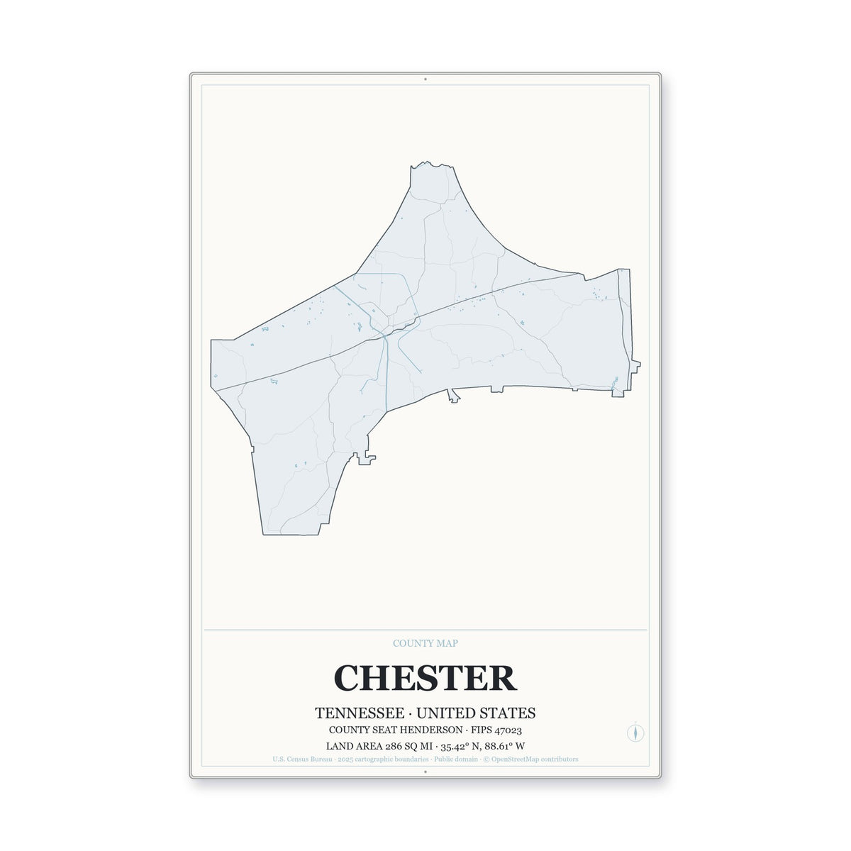 Chester County, Tennessee Map Aluminum Sign in Gallery Air style