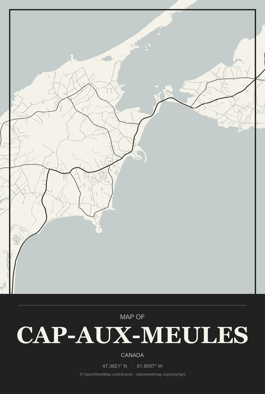 Cap-aux-Meules, Canada City Map Aluminum Sign in Museum Plaque style