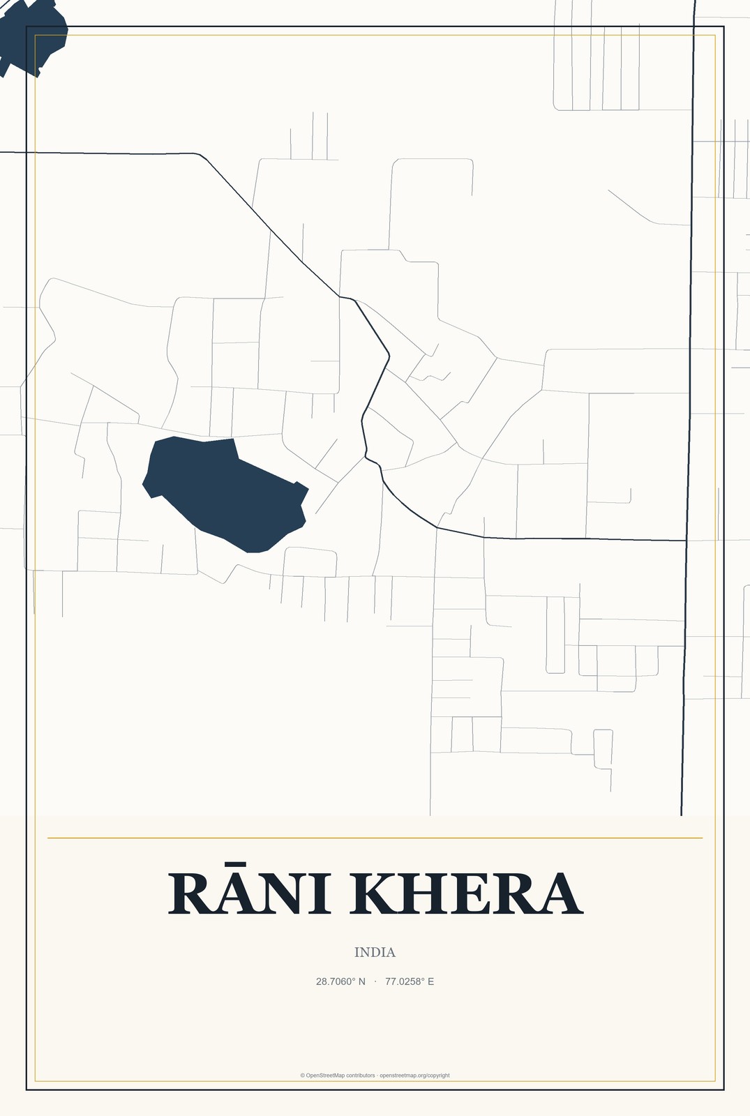 Rāni Khera, India City Map Aluminum Sign in Citrine Modern style