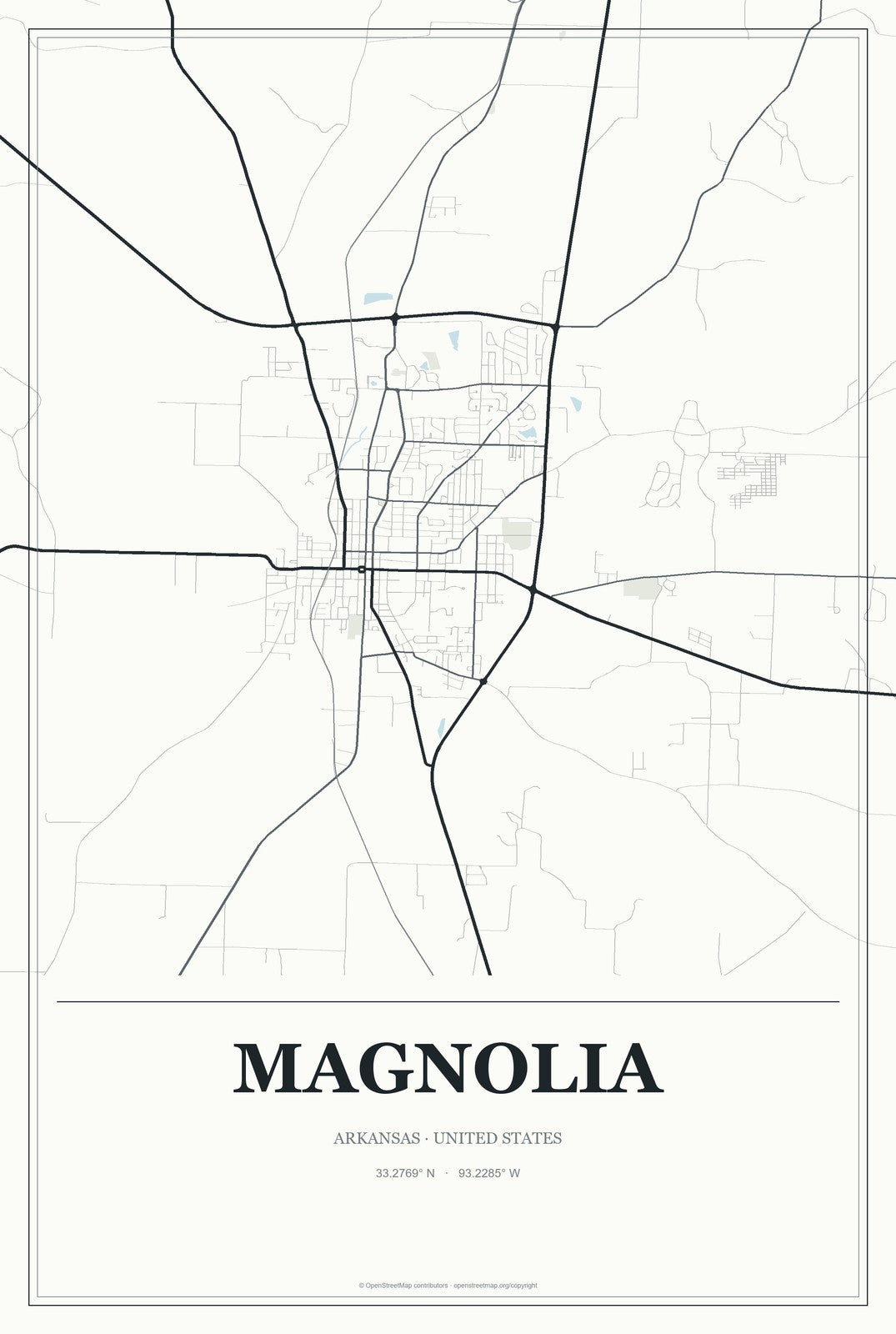 Magnolia, Arkansas City Map Aluminum Sign in Gallery Air style