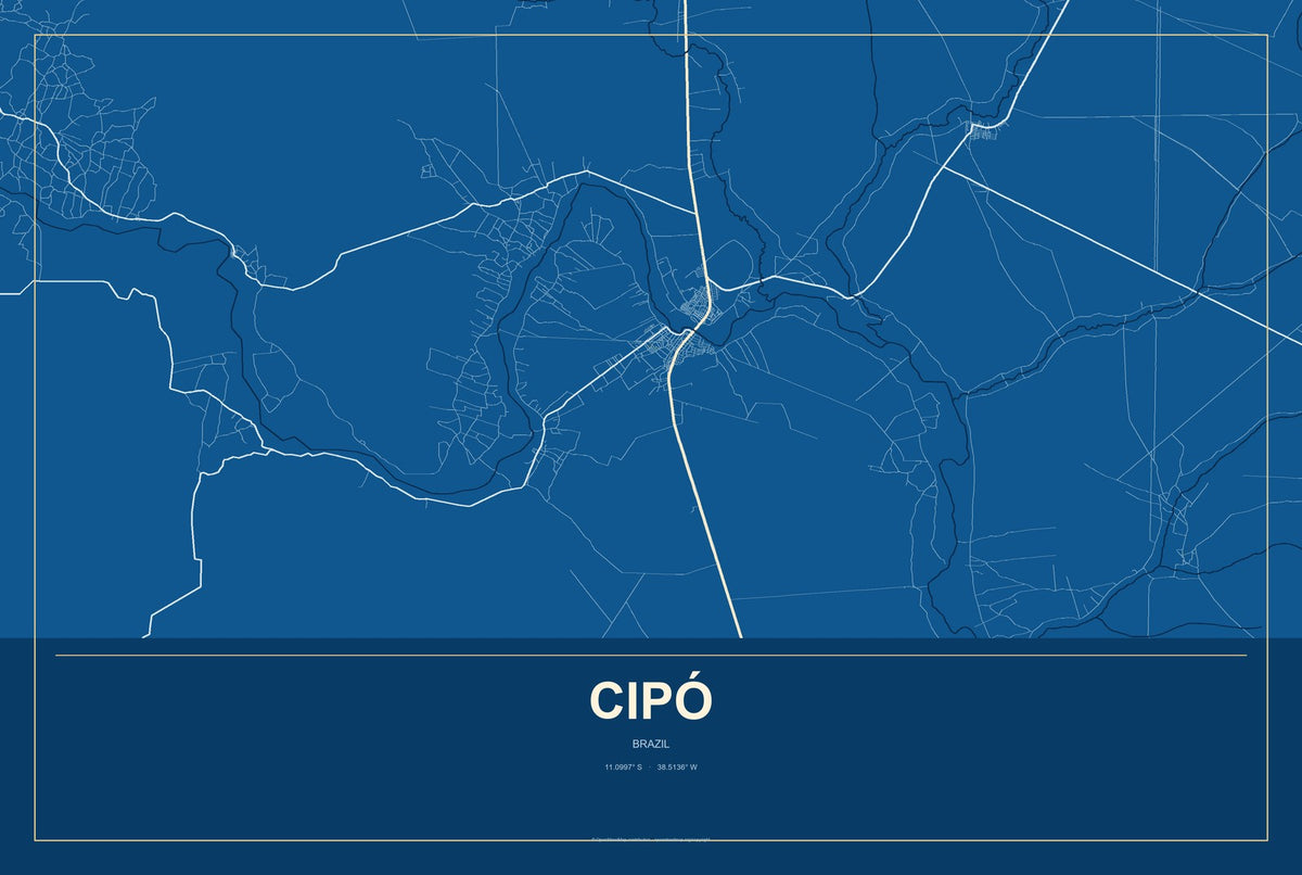 Cipó, Brazil City Map Aluminum Sign in Harbor Cobalt style