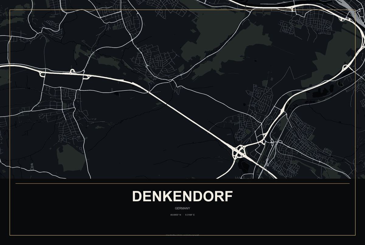 Denkendorf, Germany City Map Aluminum Sign in Metropolitan Noir style