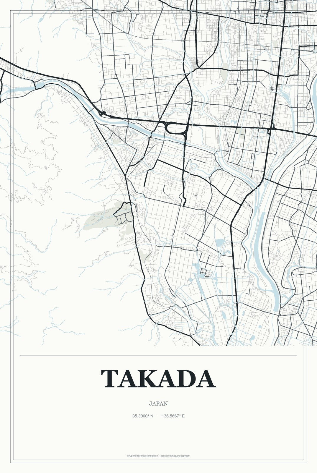 Takada, Japan City Map Aluminum Sign in Gallery Air style
