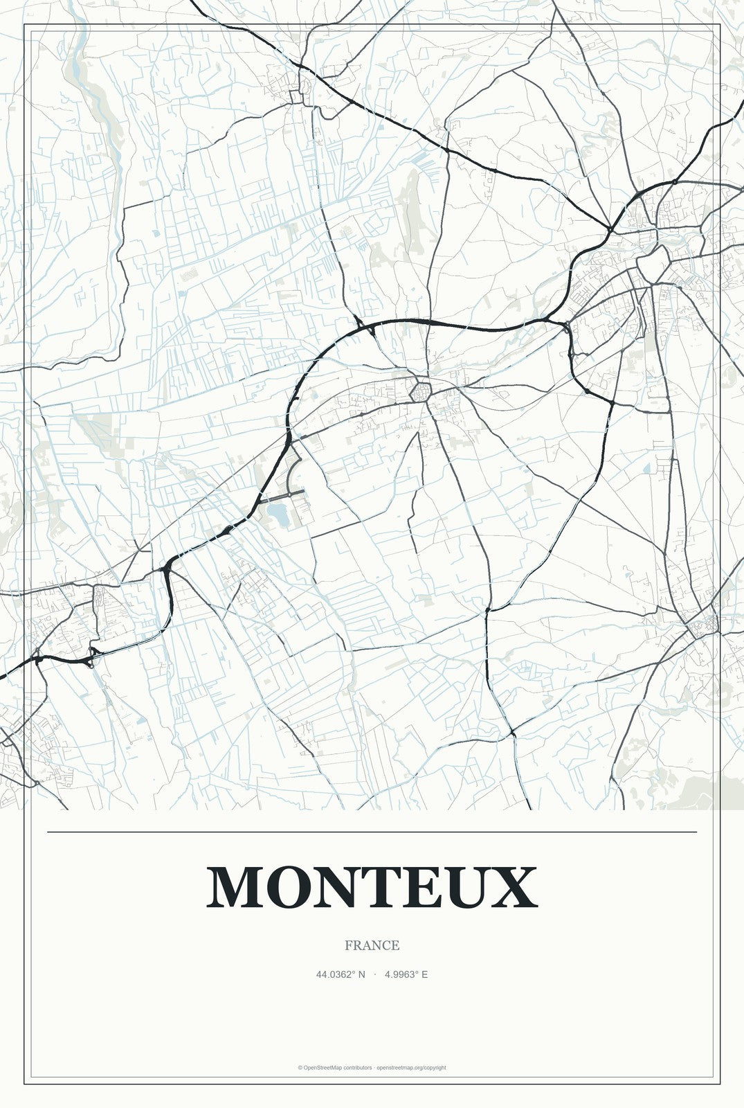 Monteux, France City Map Aluminum Sign in Gallery Air style