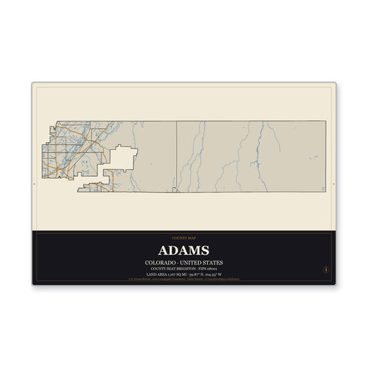 Adams County, Colorado Map Aluminum Sign in Museum Plaque style