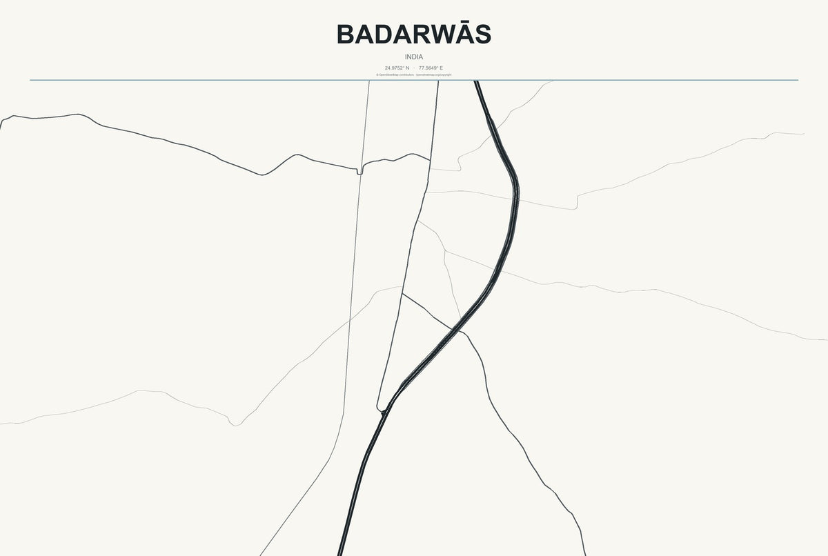 Badarwās, India City Map Aluminum Sign in Headline Atlas style