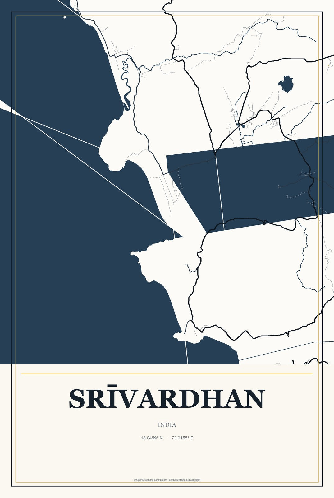 Srīvardhan, India City Map Aluminum Sign in Citrine Modern style