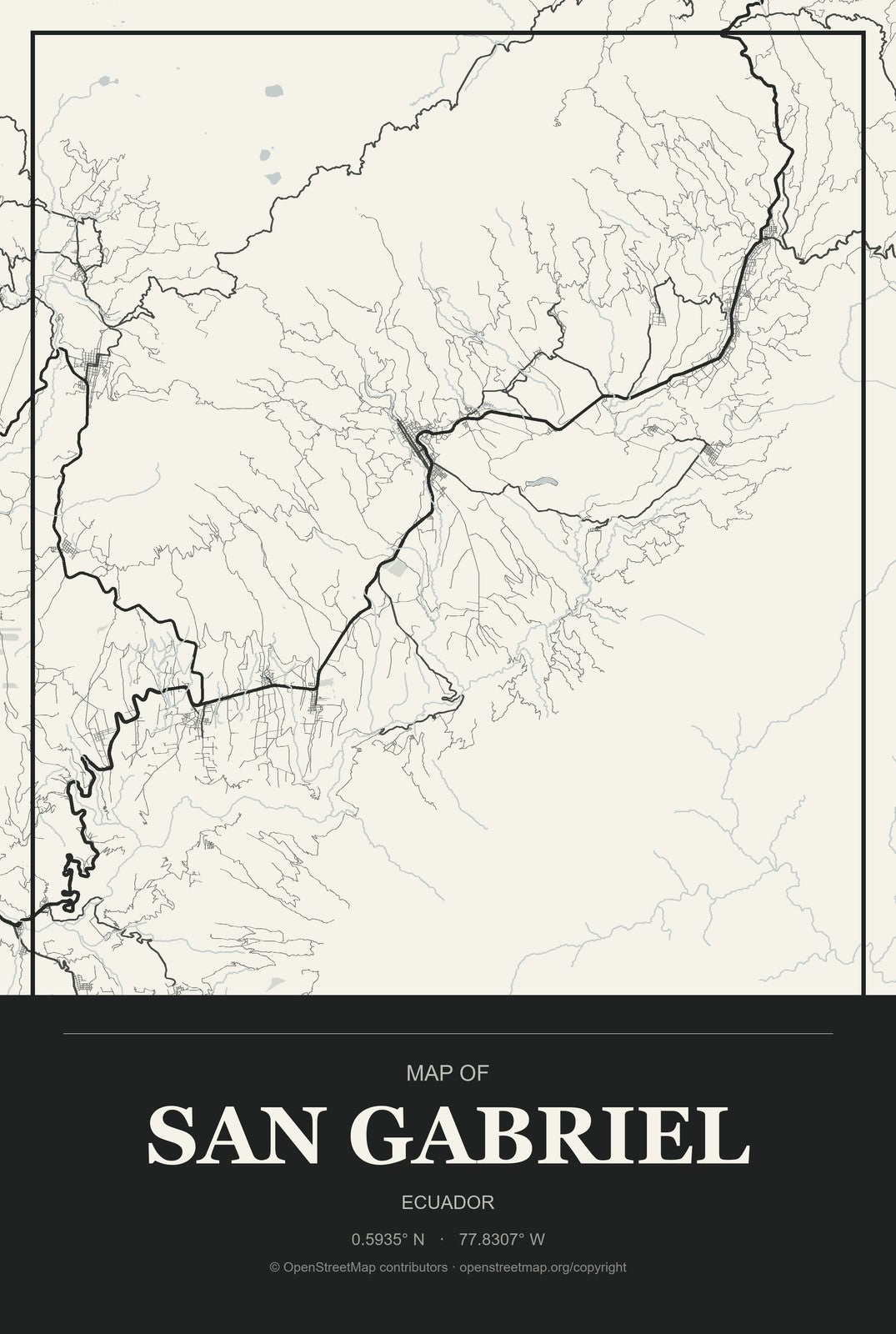 San Gabriel, Ecuador City Map Aluminum Sign in Museum Plaque style