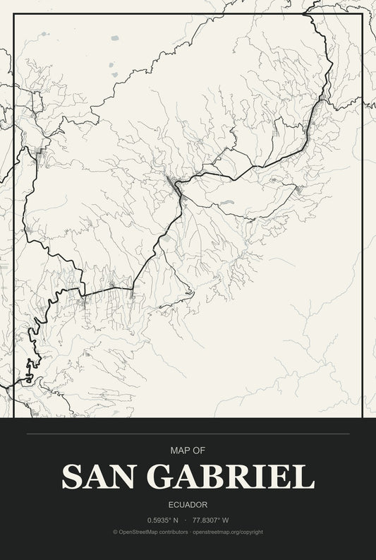 San Gabriel, Ecuador City Map Aluminum Sign in Museum Plaque style