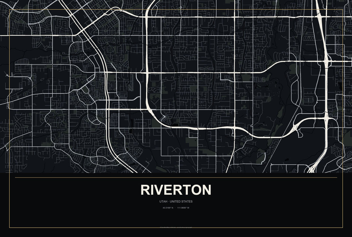 Riverton, Utah City Map Aluminum Sign in Metropolitan Noir style