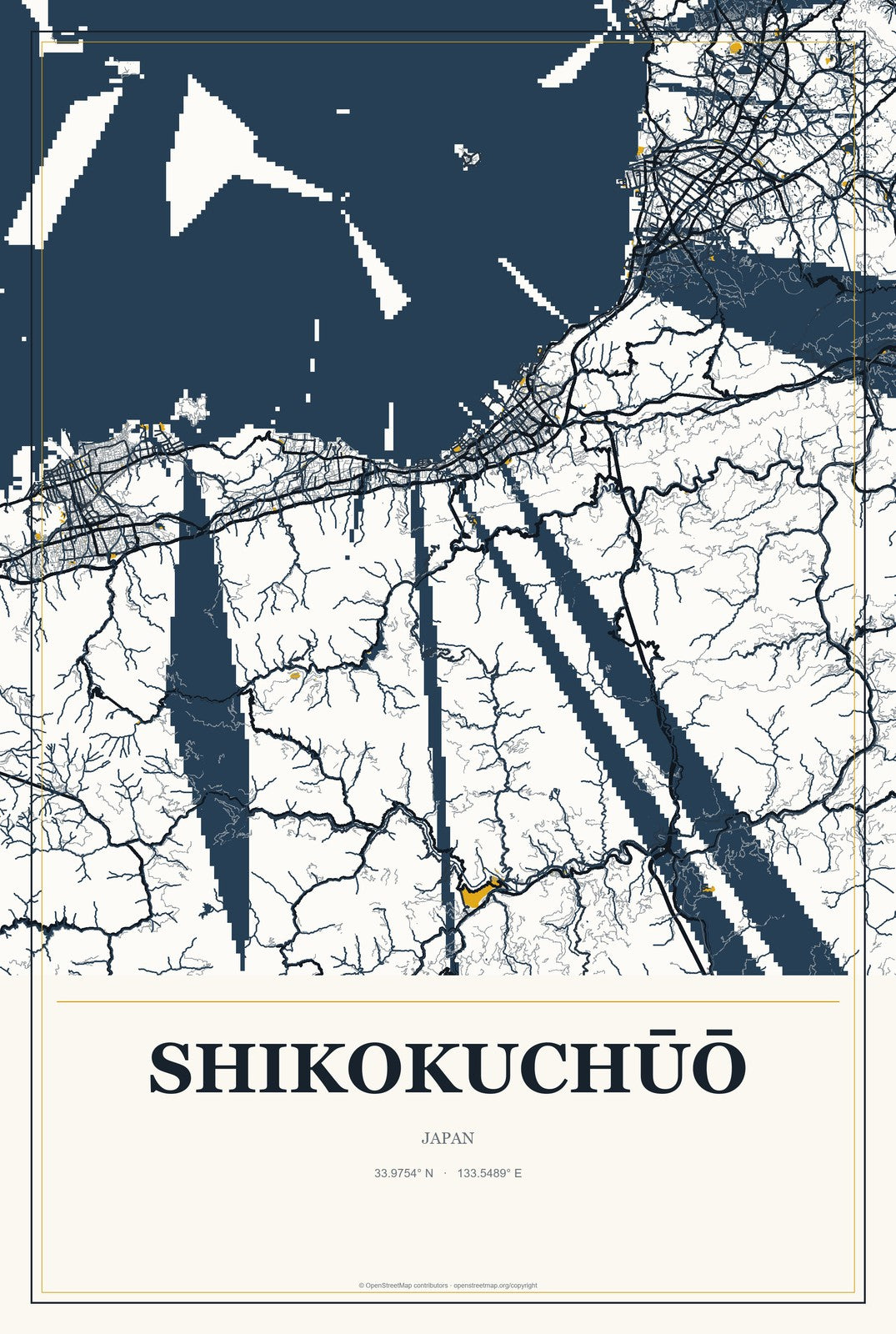 Shikokuchūō, Japan City Map Aluminum Sign in Citrine Modern style