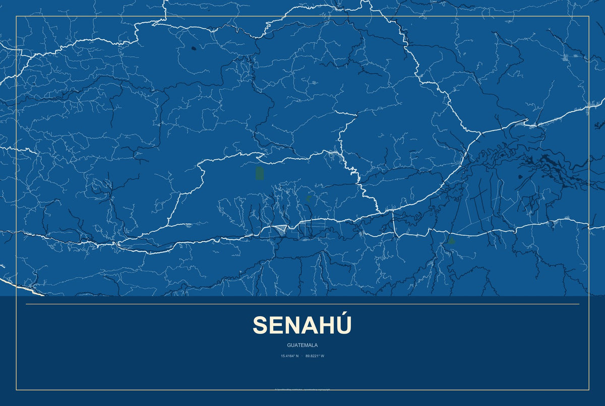 Senahú, Guatemala City Map Aluminum Sign in Harbor Cobalt style