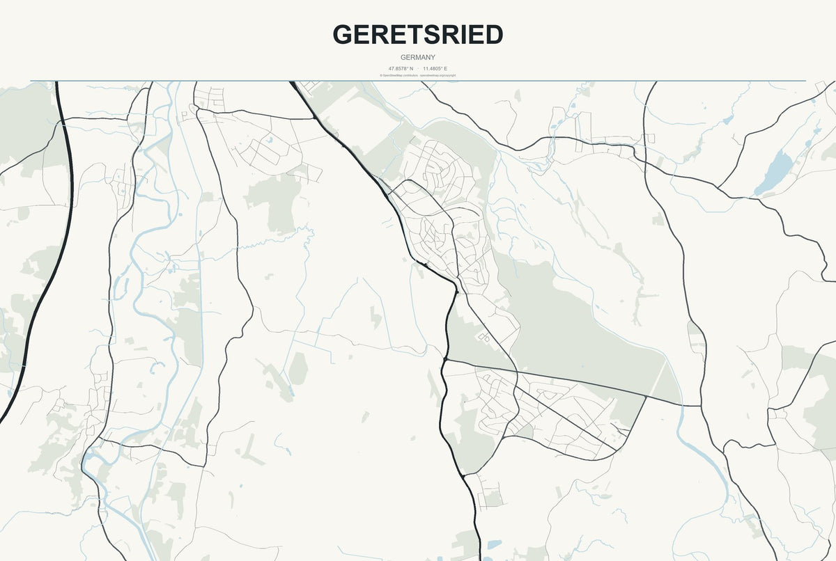 Geretsried, Germany City Map Aluminum Sign in Headline Atlas style