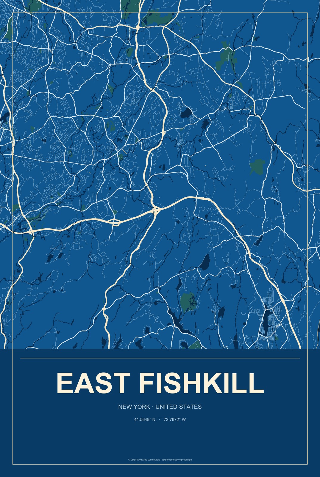 East Fishkill, New York City Map Aluminum Sign in Harbor Cobalt style