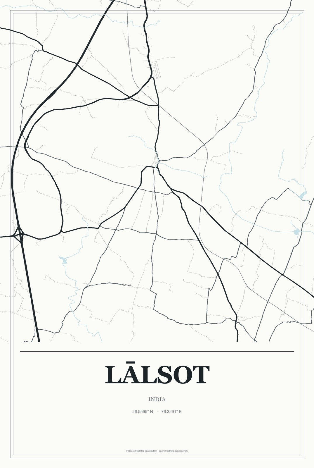 Lālsot, India City Map Aluminum Sign in Gallery Air style