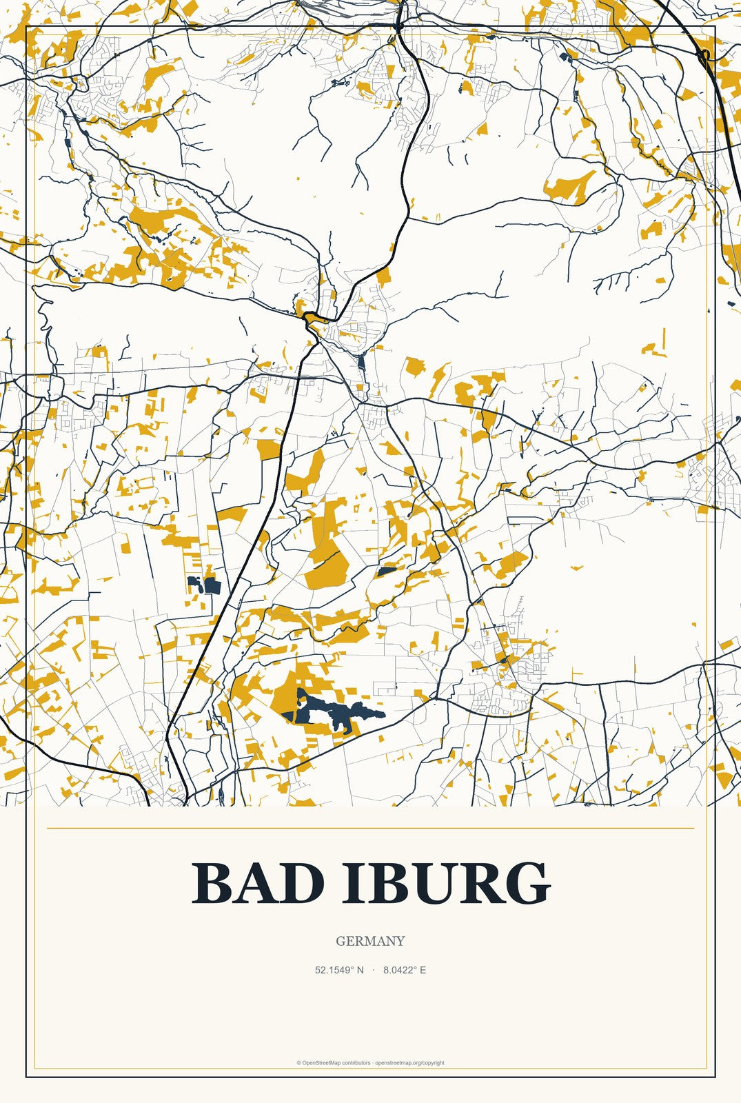 Bad Iburg, Germany City Map Aluminum Sign in Citrine Modern style