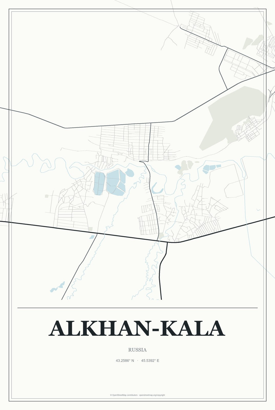 Alkhan-Kala, Russia City Map Aluminum Sign in Gallery Air style