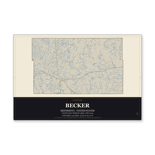 Becker County, Minnesota Map Aluminum Sign in Museum Plaque style