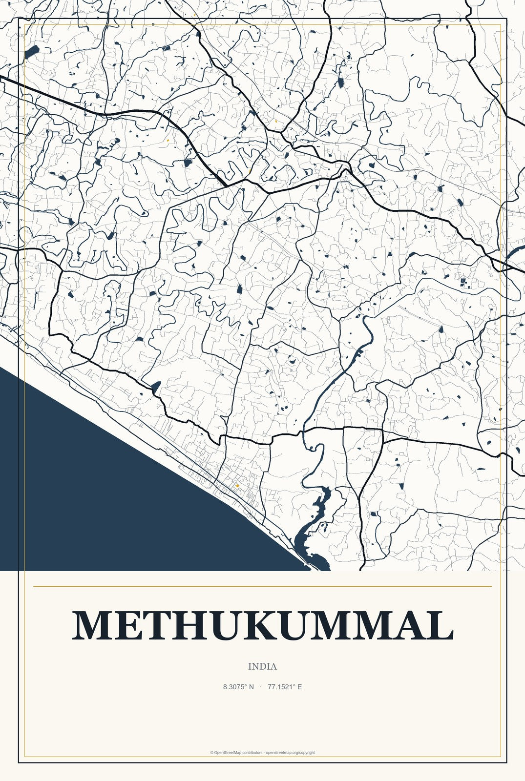 Methukummal, India City Map Aluminum Sign in Citrine Modern style