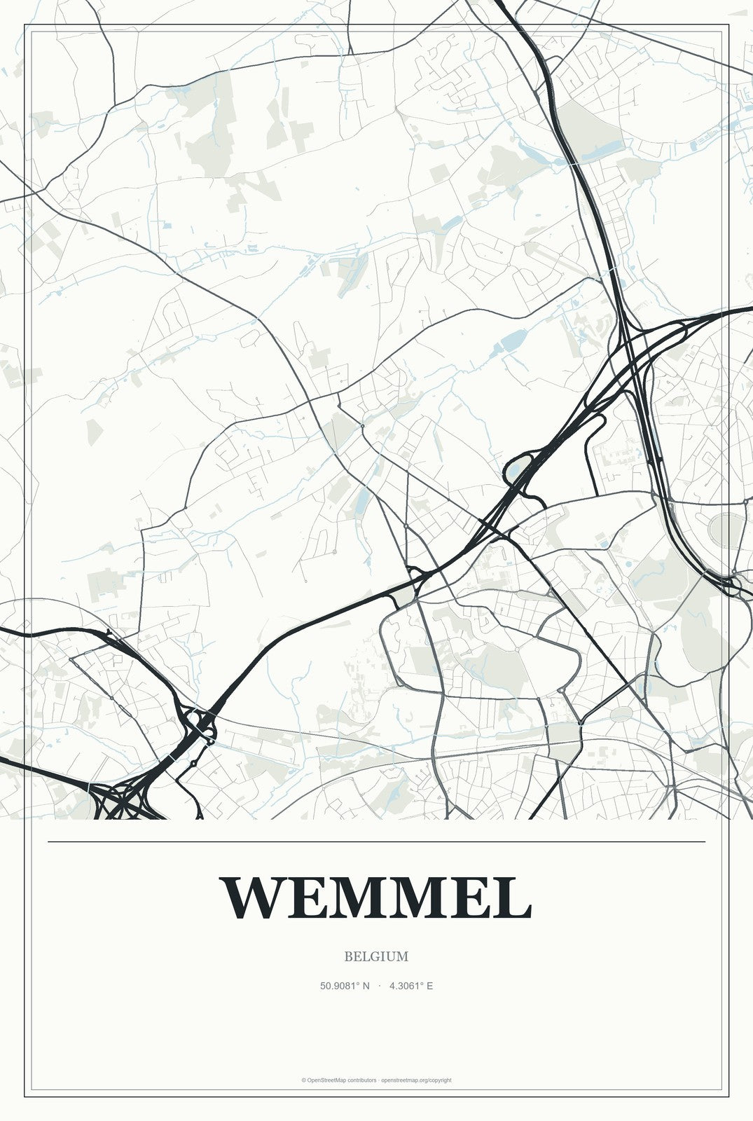 Wemmel, Belgium City Map Aluminum Sign in Gallery Air style