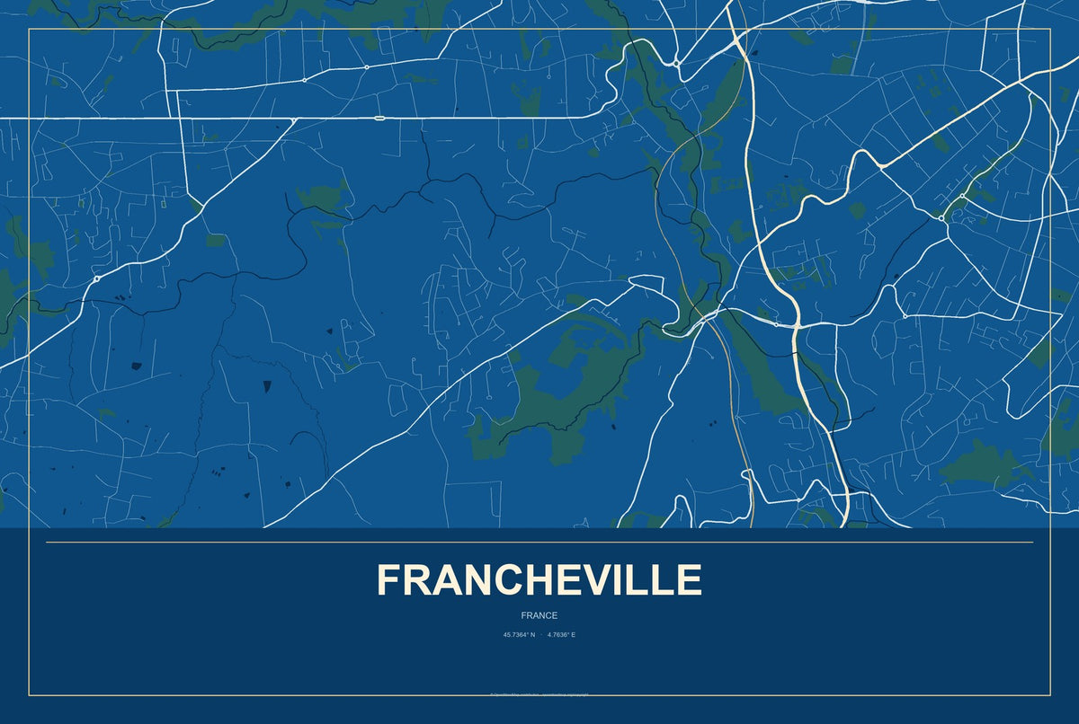 Francheville, France City Map Aluminum Sign in Harbor Cobalt style