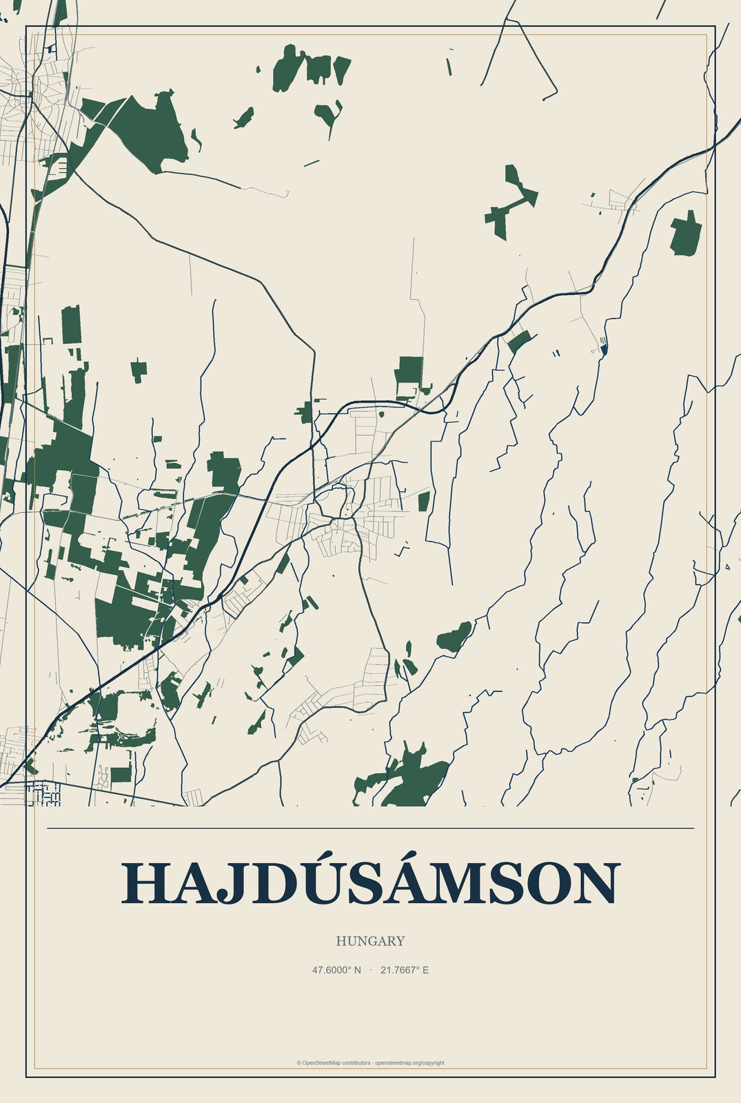 Hajdúsámson, Hungary City Map Aluminum Sign in Coastal Cutout style