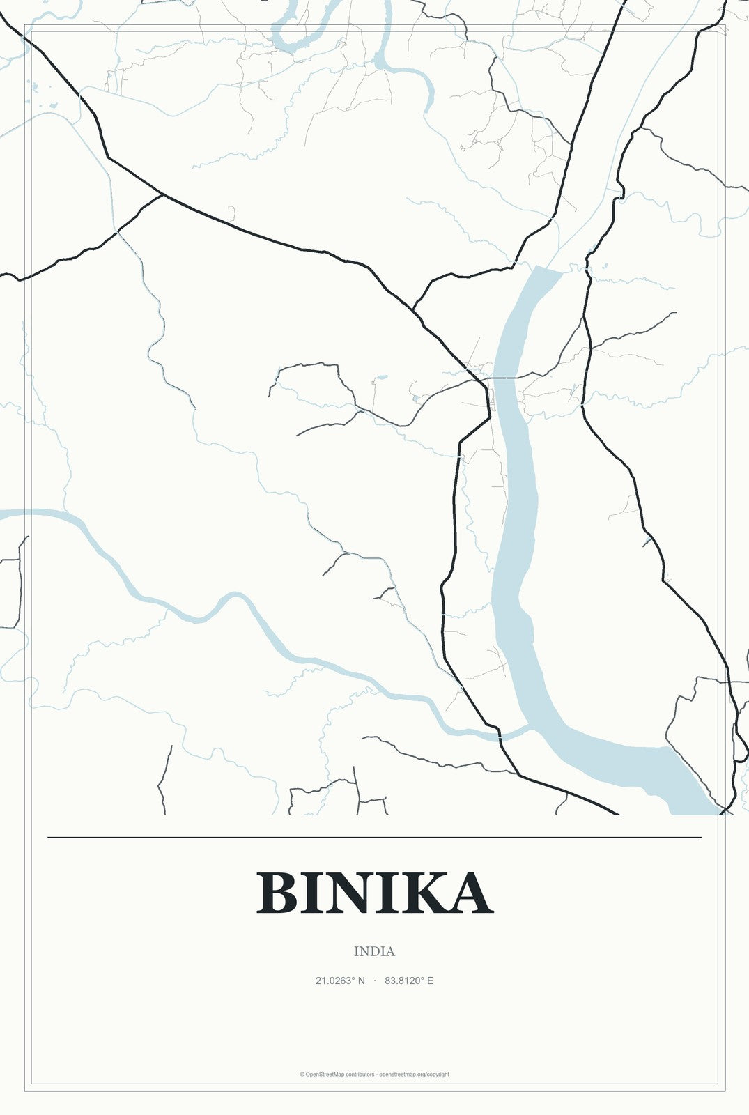 Binika, India City Map Aluminum Sign in Gallery Air style