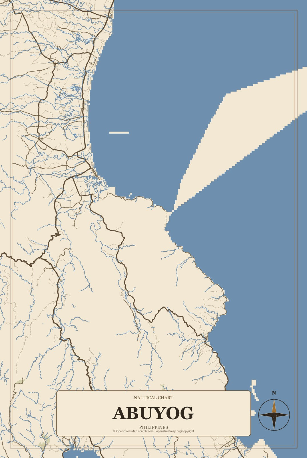 Abuyog, Philippines City Map Aluminum Sign in Heritage Nautical style
