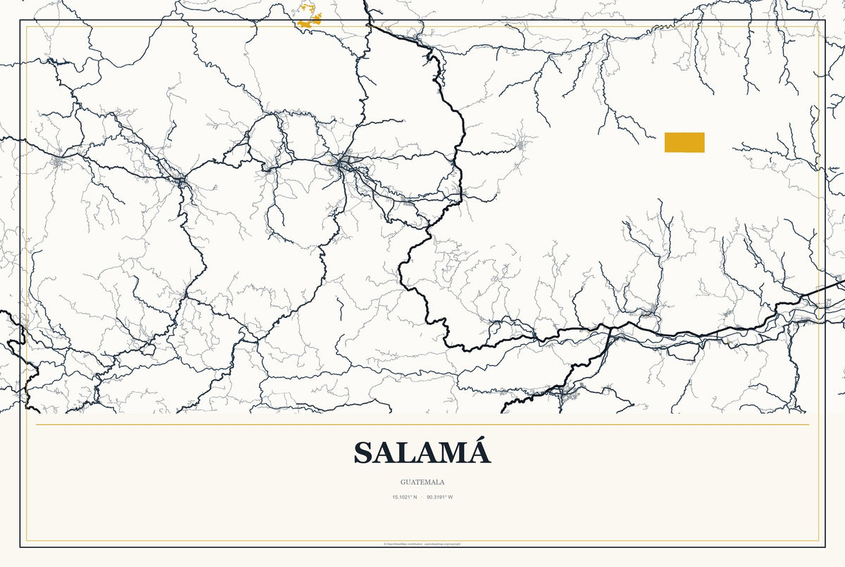 Salamá, Guatemala City Map Aluminum Sign in Citrine Modern style