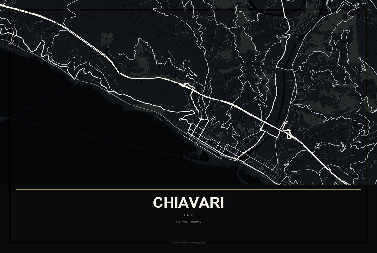 Chiavari, Italy City Map Aluminum Sign in Metropolitan Noir style