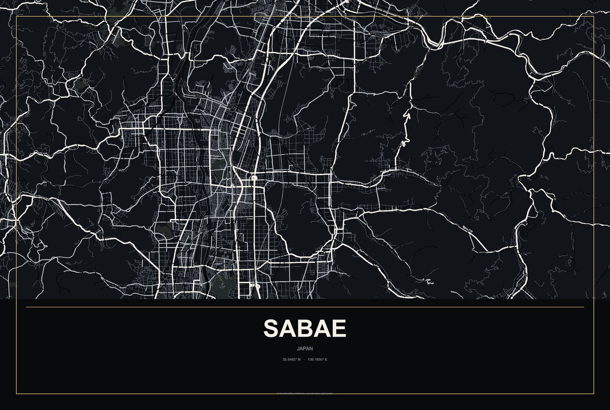 Sabae, Japan City Map Aluminum Sign in Metropolitan Noir style