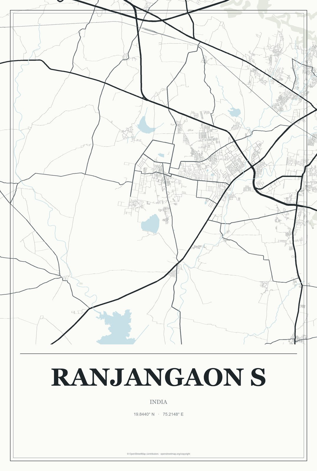 Ranjangaon S, India City Map Aluminum Sign in Gallery Air style