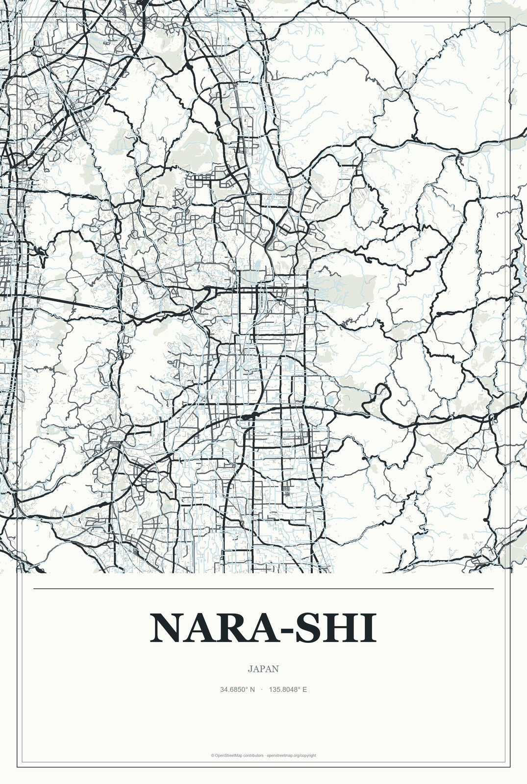 Nara-shi, Japan City Map Aluminum Sign in Gallery Air style