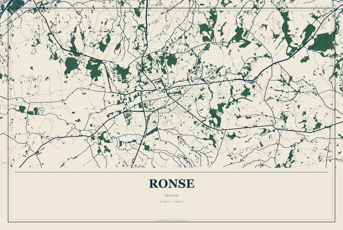 Ronse, Belgium City Map Aluminum Sign in Coastal Cutout style