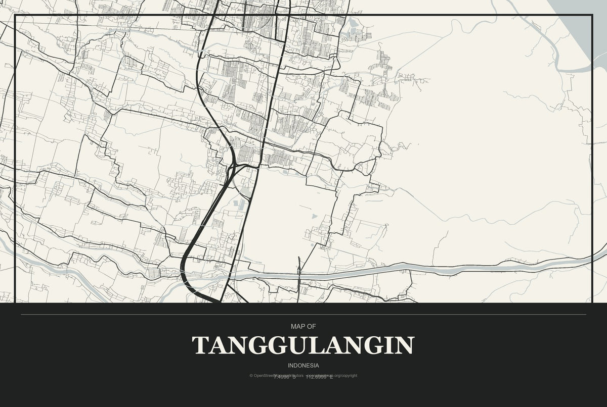 Tanggulangin, Indonesia City Map Aluminum Sign in Museum Plaque style