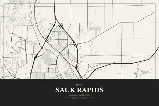 Sauk Rapids, Minnesota City Map Aluminum Sign in Museum Plaque style