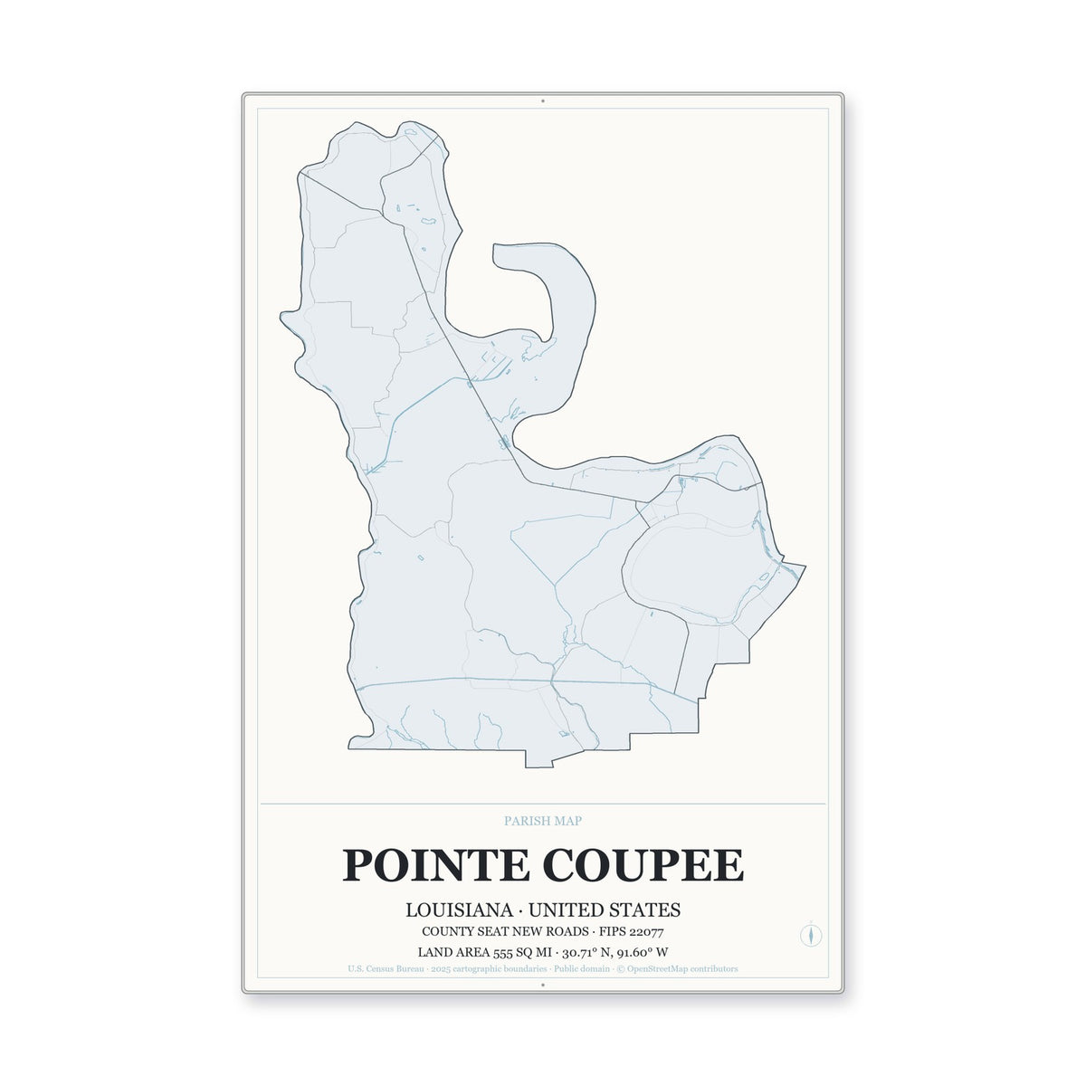 Pointe Coupee Parish, Louisiana Map Aluminum Sign in Gallery Air style