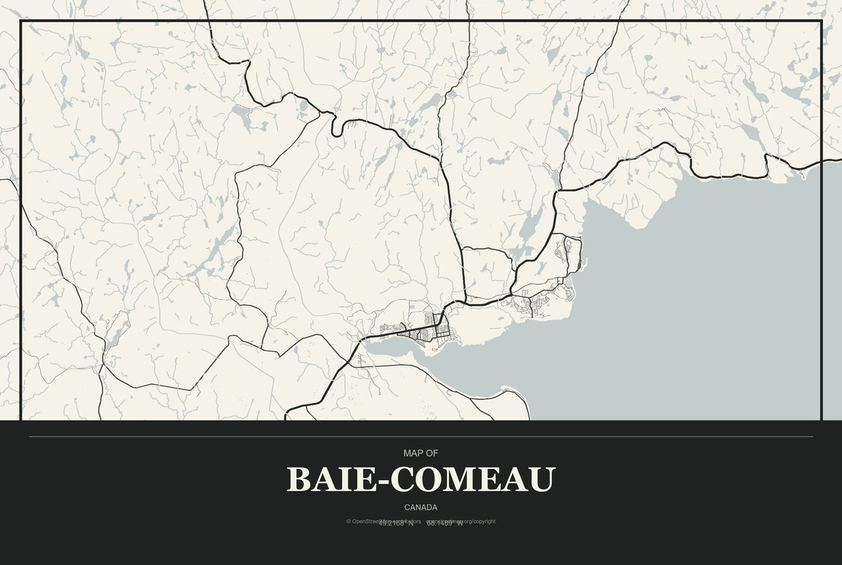 Baie-Comeau, Canada City Map Aluminum Sign in Museum Plaque style