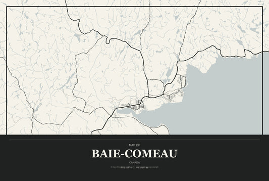 Baie-Comeau, Canada City Map Aluminum Sign in Museum Plaque style