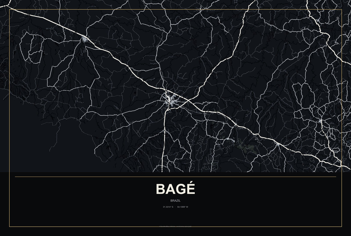 Bagé, Brazil City Map Aluminum Sign in Metropolitan Noir style