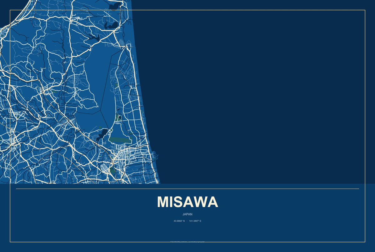 Misawa, Japan City Map Aluminum Sign in Harbor Cobalt style
