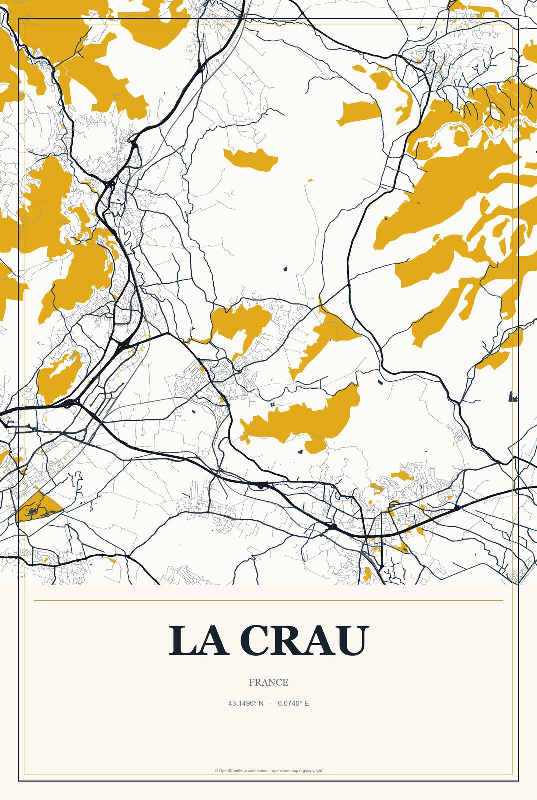 La Crau, France City Map Aluminum Sign in Citrine Modern style