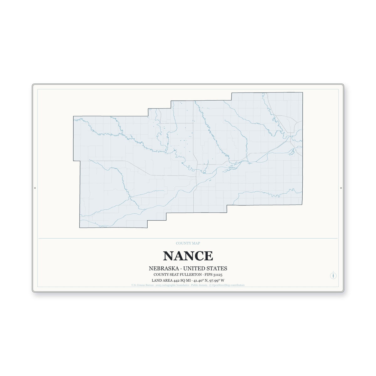 Nance County, Nebraska Map Aluminum Sign in Gallery Air style