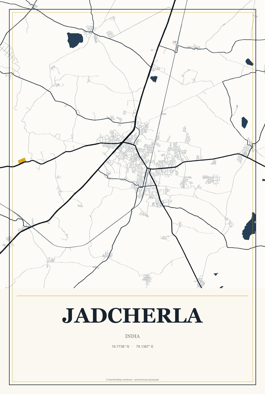 Jadcherla, India City Map Aluminum Sign in Citrine Modern style